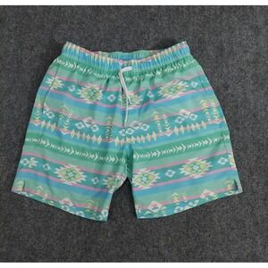 Bear Bottom‎ Swim Trunks Medium Aztec Green Blue Drawstring Pockets Liner 7" Ins